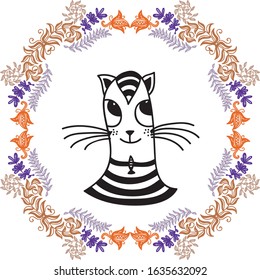 Cute cartoon cat. Vector illustration
