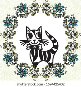 Cute cartoon cat. Vector illustration