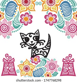 Cute cartoon cat. Vector illustration