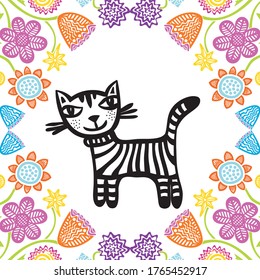 Cute cartoon cat. Vector illustration