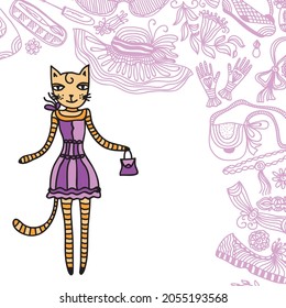 Cute cartoon cat. Vector illustration