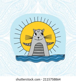 Cute cartoon cat. Vector illustration