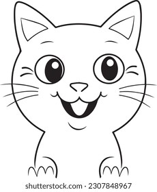 Cute Cartoon Cat vector Illustration, Cat Coloring page for kids and adults. Print design, t-shirt design, tattoo design, mural art, cat mascot