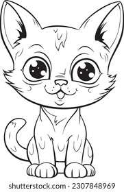 Cute Cartoon Cat Vektorgrafik Illustration, Cat Coloring Seite für Kinder und Erwachsene. Print-Design, T-Shirt-Design, Tätowierungsdesign, Wandkunst, Katzen-Maskottchen