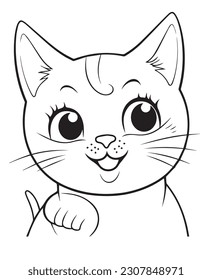 Ilustración de vector de gatos de dibujos animados, página de coloreado de gatos para niños y adultos. Diseño de impresión, diseño de camisetas, diseño de tatuajes, arte mural, mascota de gatos