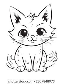 Ilustración de vector de gatos de dibujos animados, página de coloreado de gatos para niños y adultos. Diseño de impresión, diseño de camisetas, diseño de tatuajes, arte mural, mascota de gatos