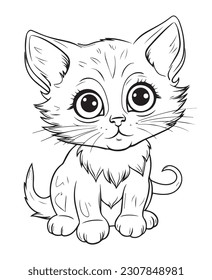 Ilustración de vector de gatos de dibujos animados, página de coloreado de gatos para niños y adultos. Diseño de impresión, diseño de camisetas, diseño de tatuajes, arte mural, mascota de gatos