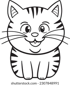 Cute Cartoon Cat vector Illustration, Cat Coloring page for kids and adults. Print design, t-shirt design, tattoo design, mural art, cat mascot