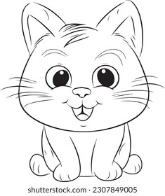 Cute Cartoon Cat vector Illustration, Cat Coloring page for kids and adults. Print design, t-shirt design, tattoo design, mural art, cat mascot