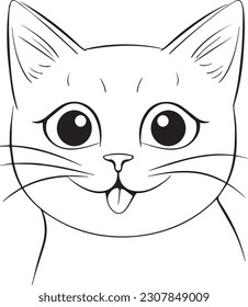 Cute Cartoon Cat vector Illustration, Cat Coloring page for kids and adults. Print design, t-shirt design, tattoo design, mural art, cat mascot