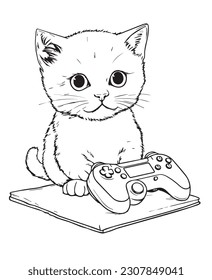 Cute Cartoon Cat vector Illustration, Cat Coloring page for kids and adults. Print design, t-shirt design, tattoo design, mural art, cat mascot