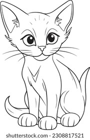 Cute Cartoon Cat vector Illustration, Cat Coloring page for kids and adults. cat vector logo, t-shirt design, tattoo design, mural art, cat mascot