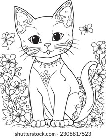 Ilustración de vector de gatos de dibujos animados, página de coloreado de gatos para niños y adultos. logotipo del vector del gato, diseño de camisetas, diseño de tatuajes, arte mural, mascota del gato