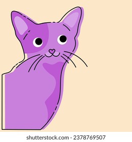 Cute cartoon cat. Vector illustration of a cat on a colored background. Design element for advertising, posters, prints for clothing, banners, covers, children's products, websites, social networks