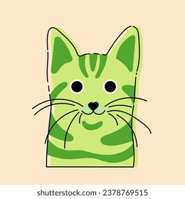 Cute cartoon cat. Vector illustration of a cat on a colored background. Design element for advertising, posters, prints for clothing, banners, covers, children's products, websites, social networks