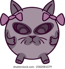 Cute Cartoon Cat Vector Illustration with Pink Ribbon on White Background for Kids Design and Creative Projects
