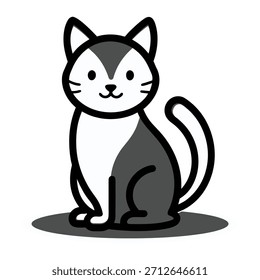 Ilustración vectorial linda del gato de la historieta con el contorno atrevido simple – diseño adorable de la mascota del gatito que se sienta para los niños, las pegatinas, los imprimibles, los gráficos del animal doméstico, y las ilustraciones animales mínimas