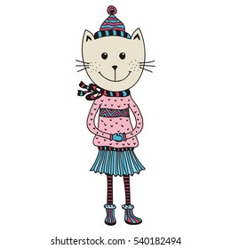 Cute cartoon cat. Vector illustration.