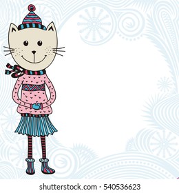 Cute cartoon cat. Vector illustration.
