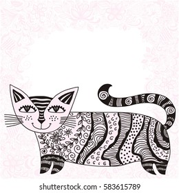 Cute cartoon cat. Vector illustration.