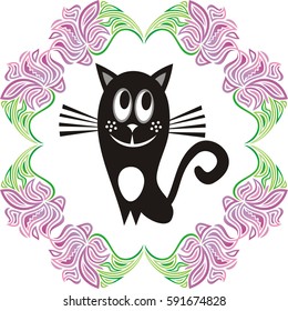 Cute cartoon cat. Vector illustration.
