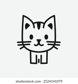 Lindo Vector de gato de dibujos animados, perfecto para el diseño de logotipos, pegatinas o cualquier proyecto que necesite un toque felino amigable. Esta ilustración minimalista presenta un gato feliz con ojos grandes y una sonrisa juguetona.