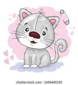 Cute Cartoon cat. vector print. Good for greeting cards, invitations, decoration, Print for Baby Shower, etc