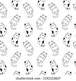 Cute Cartoon Cat Vector Seamless Pattern in doodle style. Seamless pattern with funny hand drawn cats. Animals vector illustration with adorable kittens. Background for your fabric, wrapping or other.