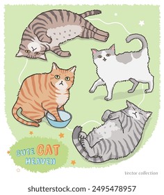 Nette Cartoon Katze Vektorgrafik Set. Isolierte Mischrasse Katzen Element mit verschiedenen Posen und Pelzfarben.