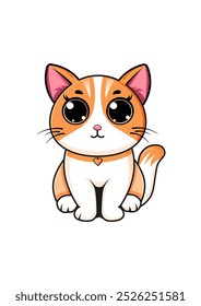 Etiqueta engomada linda del Vector del gato de la historieta en el fondo blanco. Ilustración vectorial.