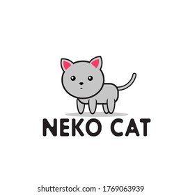cute cartoon cat vector with white background. Gray cat logo for the mascot