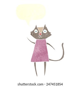 cute cartoon cat waving with speech bubble