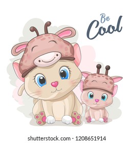 cute cartoon cat wear giraffe hat illustration