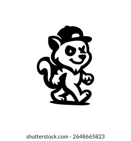Cute cartoon cat wearing a hat, walking