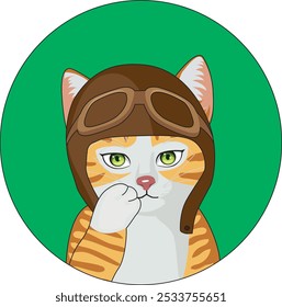 Gato de desenho animado bonito vestindo chapéu piloto vetor