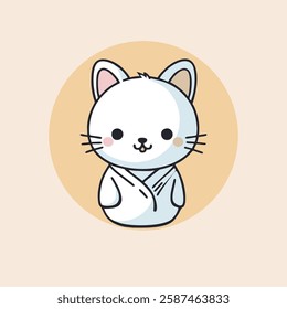 Cute cartoon cat wearing a white robe.