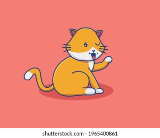 Cute Cartoon Cat wink. Animal Cartoon Flat Style Icon illustration Premium Vector
