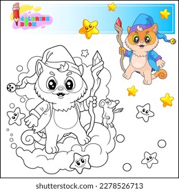 cute cartoon cat wizard coloring page