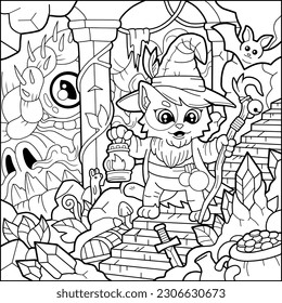 cute cartoon cat wizard coloring book