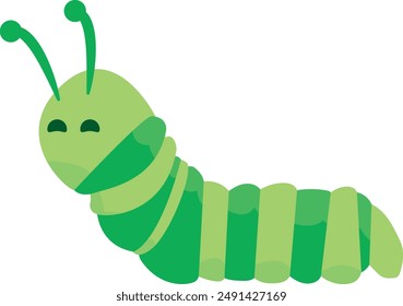 Cute cartoon caterpillar with green body.