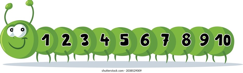 Cute Cartoon Caterpillar with Numbers Vector Mascot. Funny insect character used for learning counting in kindergarten activities 
