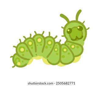 Cute cartoon caterpillar with a smiling face. Cartoon insect design. Vector illustration isolated on white background