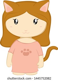 Cute cartoon catgirl Chibi in an oversized shirt  vector art svg