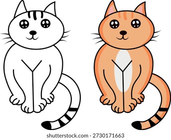 Cute Cartoon Cats: Black And White Line Art Paired With Warm Orange Cat Illustration