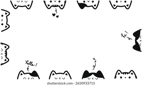 Cute cartoon cats border, Cat frame doodle, Frame with black and white cats