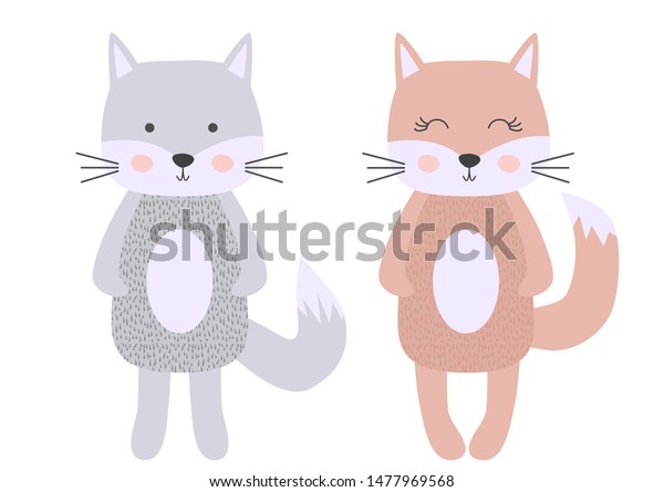 Cute Cartoon Cats Boy Girl Scandinavian Stock Vector Royalty Free