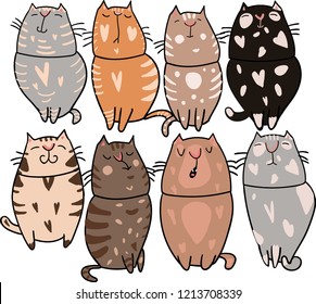 Cute cartoon cats with different emotions. Sticker collection. Vector set of doodle emoji and emoticons.