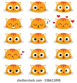 Cute cartoon cats with different emotions. Vector set of emoji and emoticons