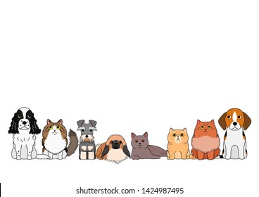 cute cartoon cats and dogs group