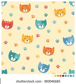 Cute cartoon cats and dogs vector seamless pattern for kids